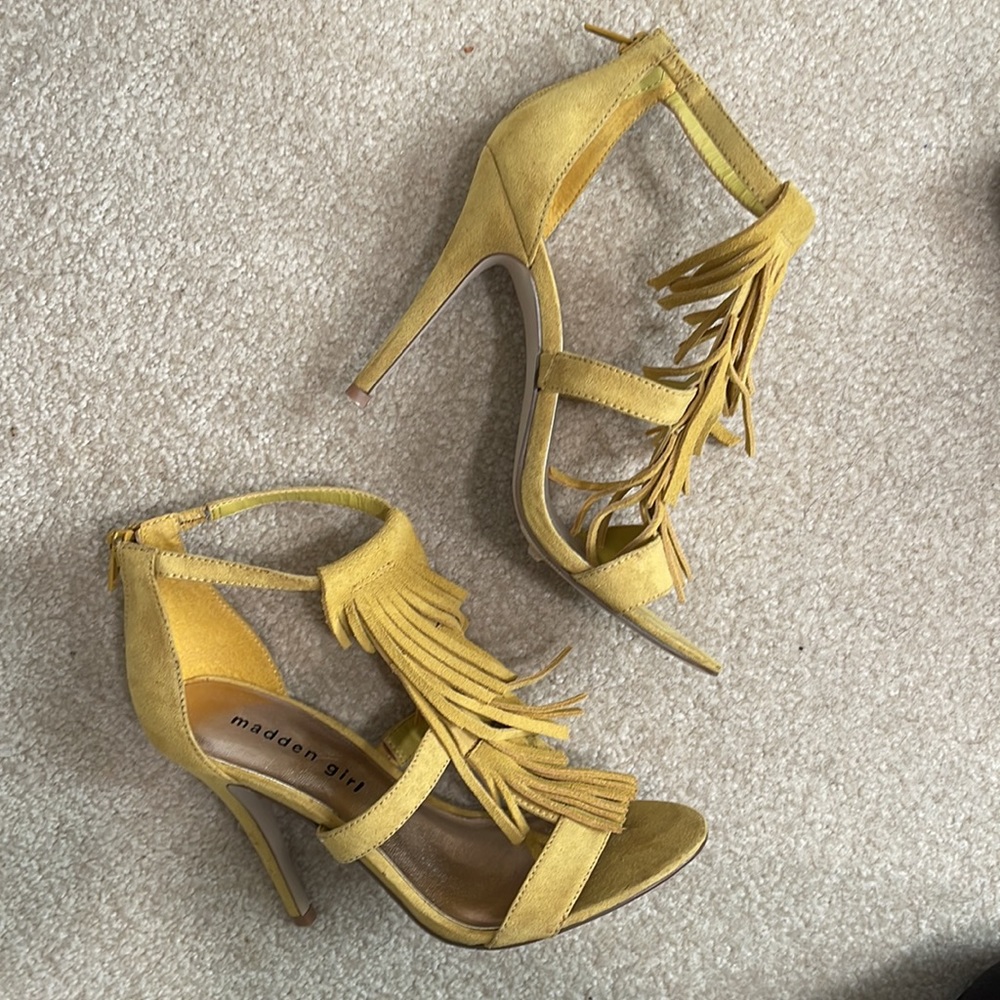 Madden Girl Mustard Fringe Strappy Heel